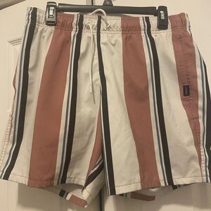 Hollister Men's Vertical Stripe Swim Trunks in Cream & Rust